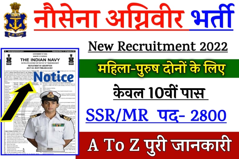 Indian Navy Agniveer SSR Recruitment 2022 Notification » 2800 Vacancy Online Form