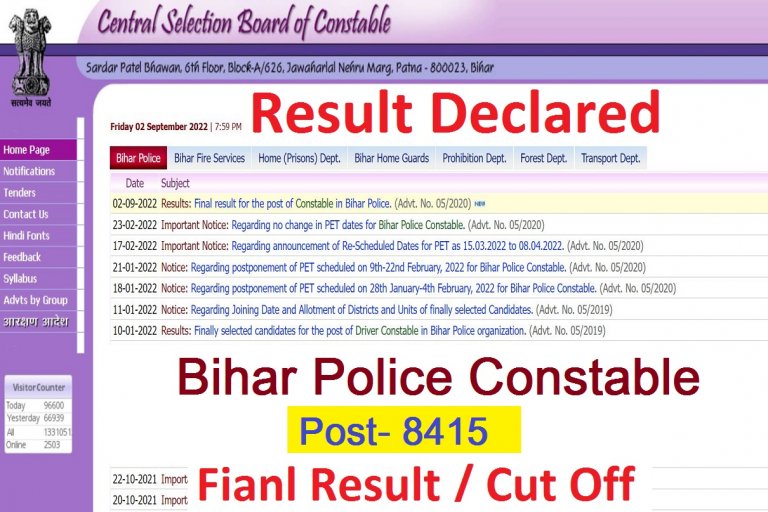 Bihar Police Result Declared 2022 (Out) @csbc.bih.nic.in Download CSBC Final Result & Cut Off