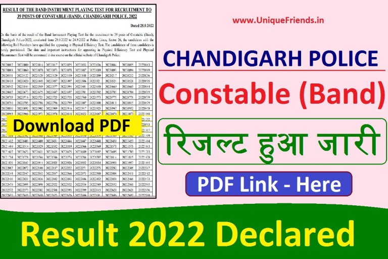 Chandigarh Police Constable Result 2022 (Declared) Released (Band) Download PDF
