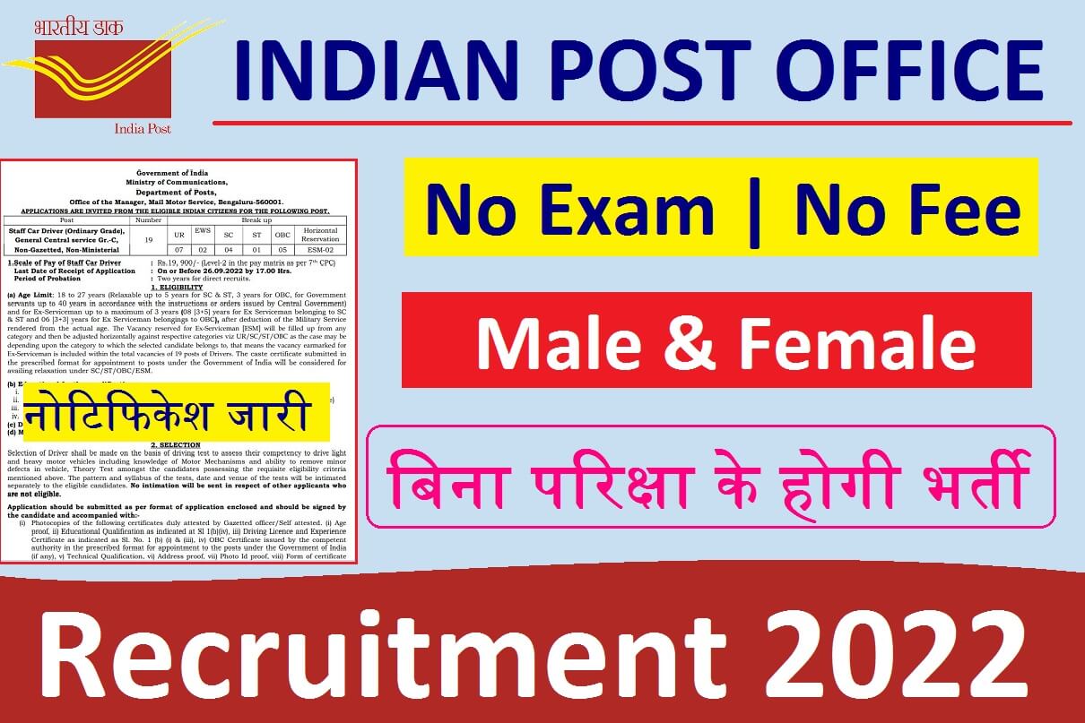 India Post Office Recruitment 2022 | Check Post, Location, Eligibility & How to Apply Here