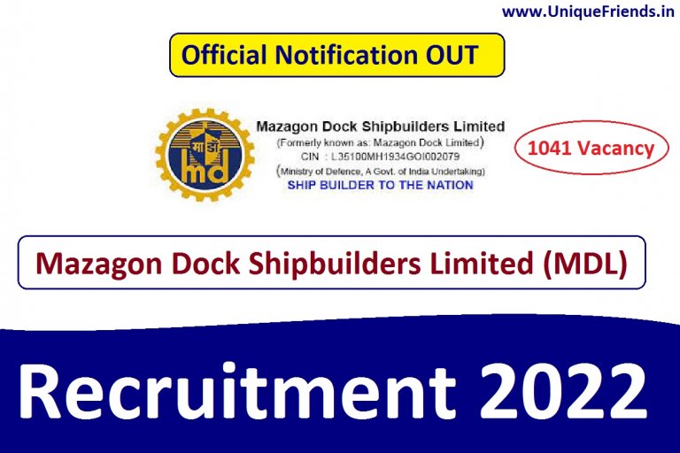 Mazagon Dock Recruitment 2022 : 1041 Post Eligibility Notification and Apply Online for Non-Executive