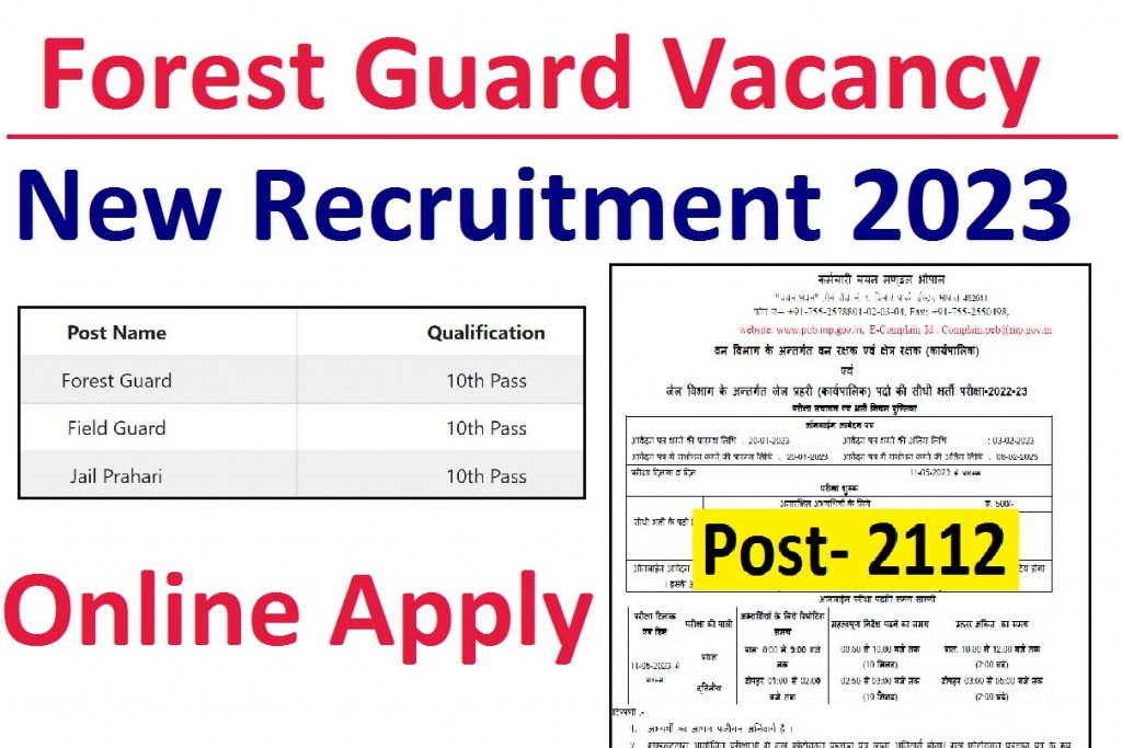MP Forest Guard Vacancy 2022-23 For Jail Prahari, Field Guard Post at httppeb.mp.gov.in Notification Online Form