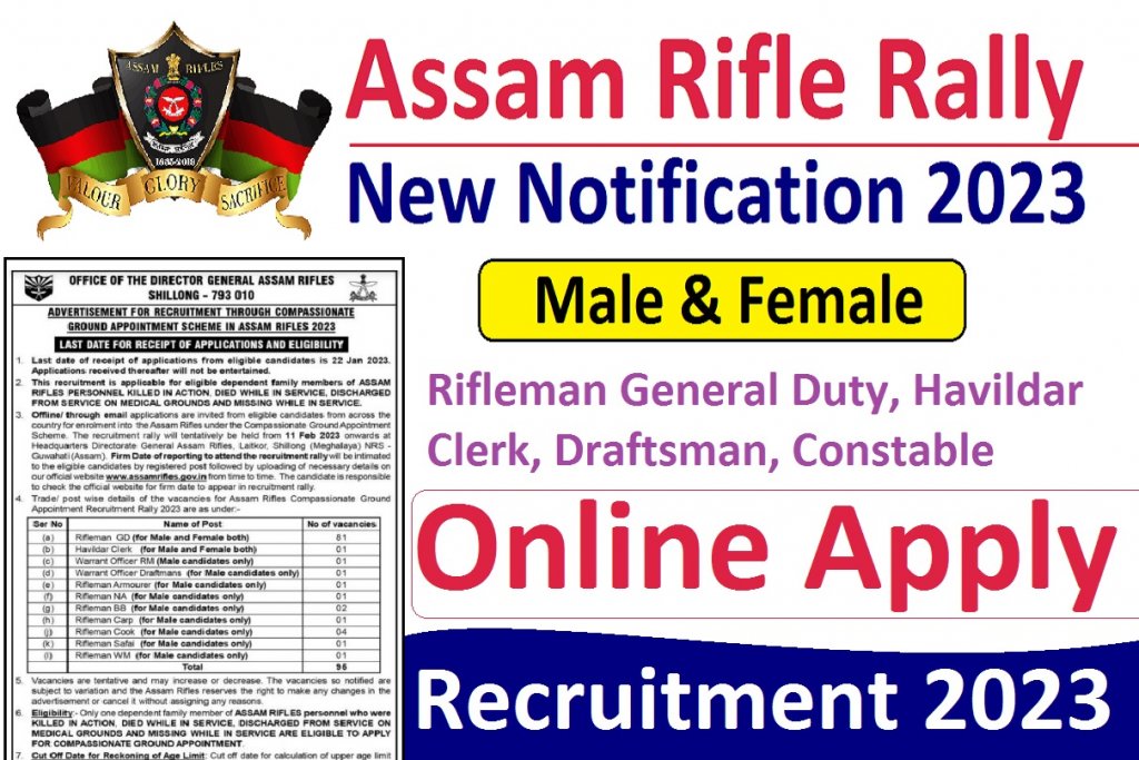 Assam Rifle Recruitment 2023  Attend Rally for Rifleman, Clerk and Other Posts Online Form 