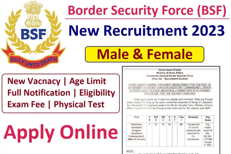 BSF Assistant Commandant Recruitment 2023 For Various Posts rectt.bsf.gov.in 10th/12th/Graduate Can Apply
