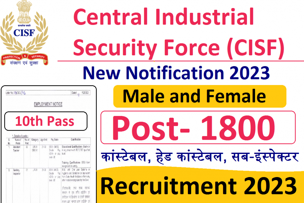 CISF Constable Recruitment 2023 » For 1800 Post Notification @cisfrectt.in Apply Online