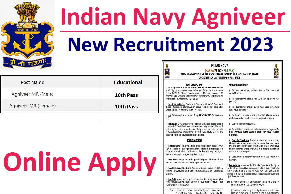Indian Navy Agniveer MR Recruitment 2023 » 100 Post Notification Full Details