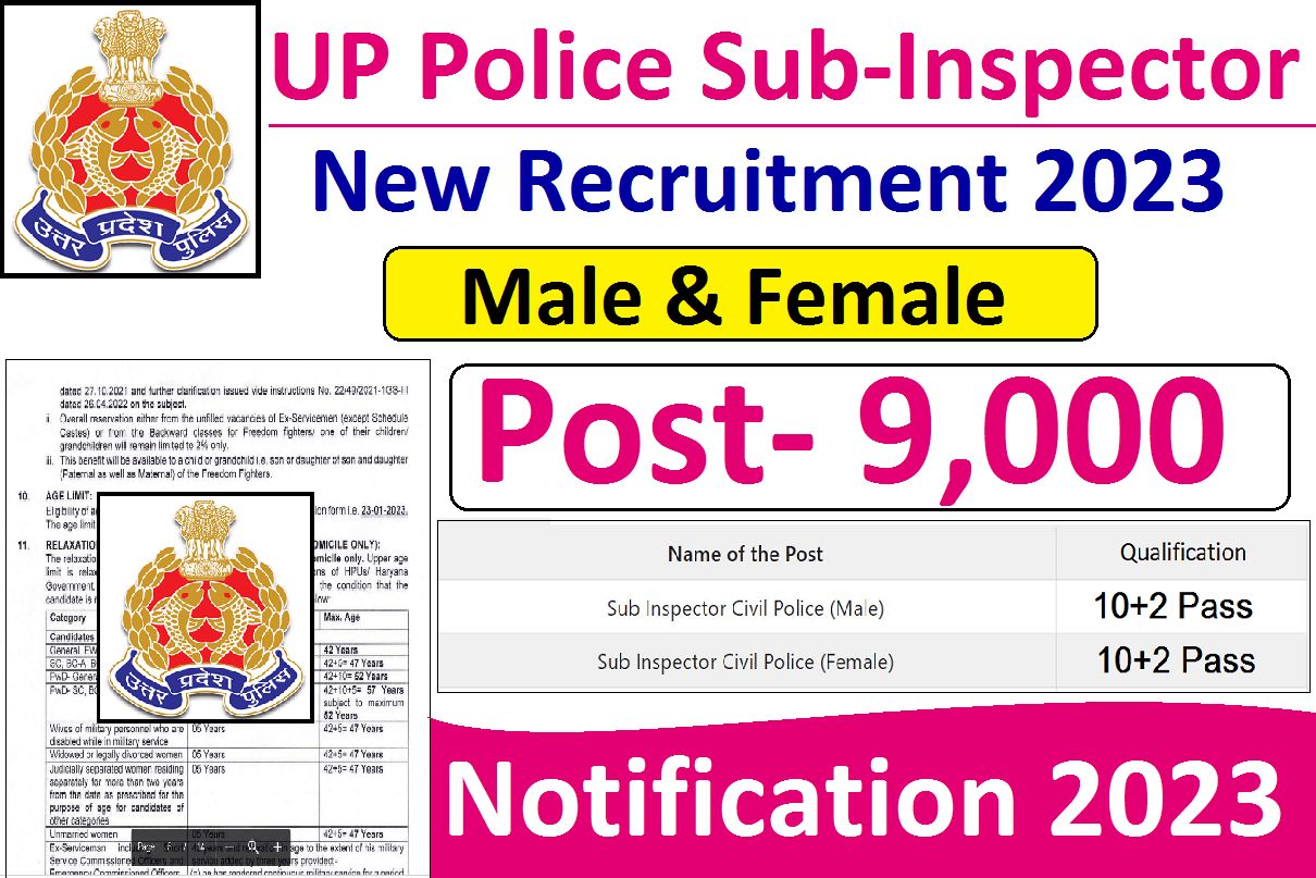 UP Police SI Vacancy 2023 9000 Post Notification Online Form