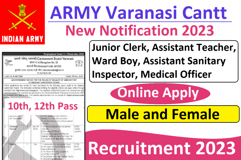 Varanasi Cantt Recruitment 2023 For Clerk, Attendant, Inspector Posts at varanasi.cantt.gov.in 10th12th Can Apply