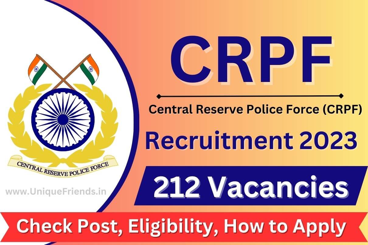 CRPF SI Recruitment 2023 212 Vacancies, Check Post, Eligibility, How