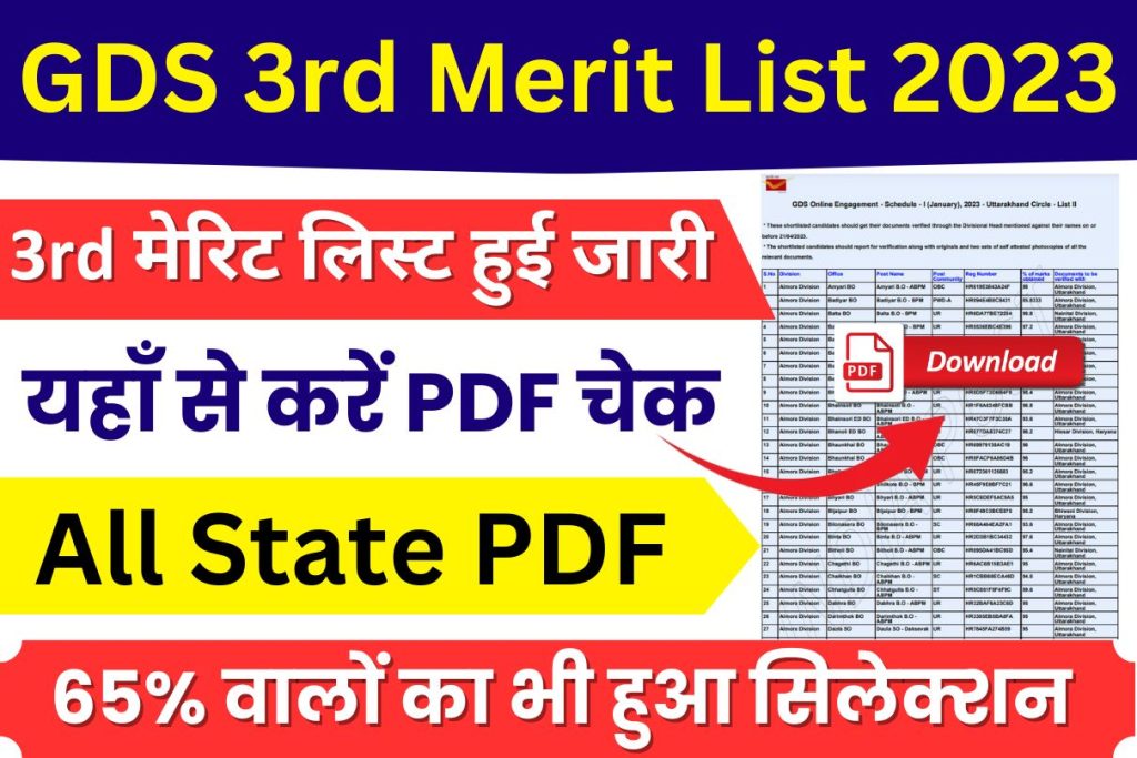 GDS 3rd Merit List 2023 Link, State Wise PDF Download
