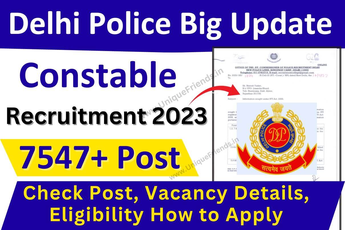 Delhi Police Recruitment 2023 7547 Vacancies, Check Post, Vacancy