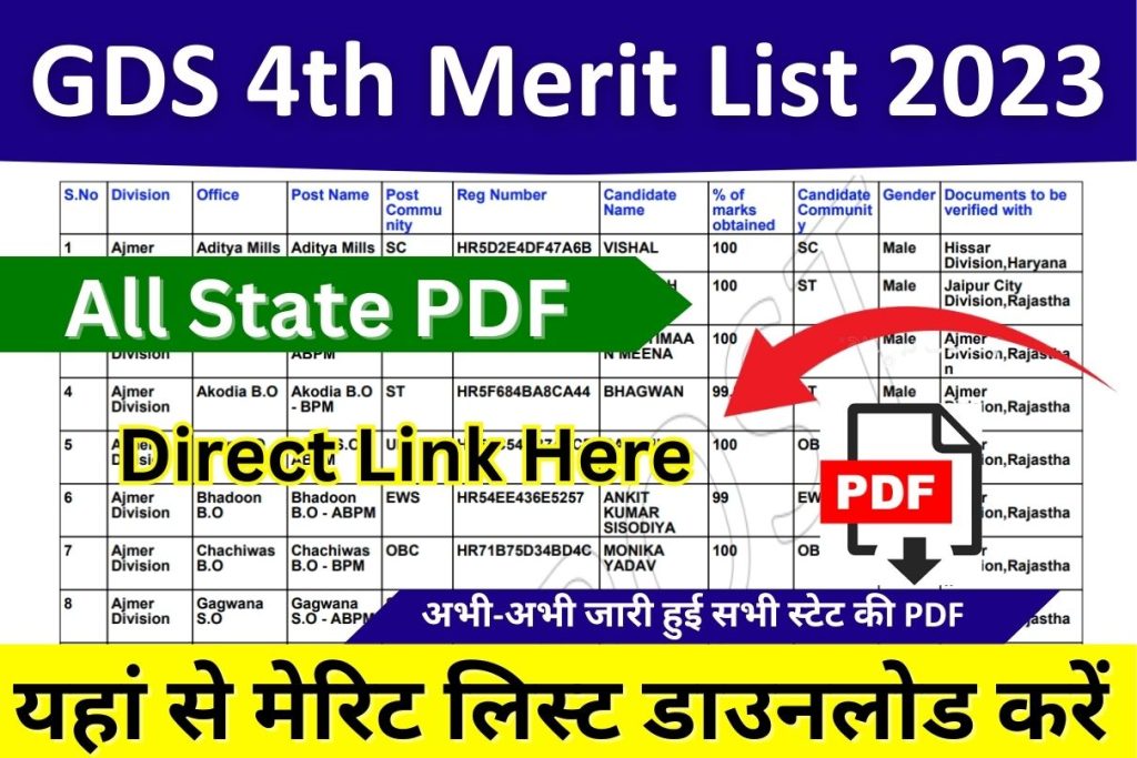 GDS 4th Merit List 2023 Link, State Wise PDF Download