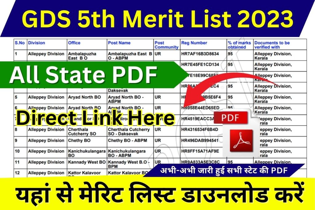 GDS 5th Merit List 2023 Link, State Wise PDF Download