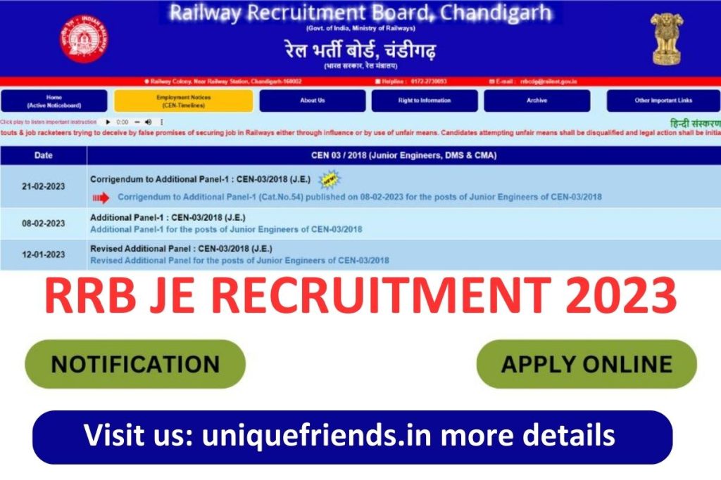 RRB JE Recruitment 2023 Online Form, Notification, Exam Date