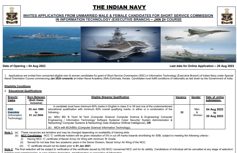 Indian Navy Recruitment 2023: Monthly Salary upto 41,500 Check Post, Vacancies, Eligibility, and Process to Apply