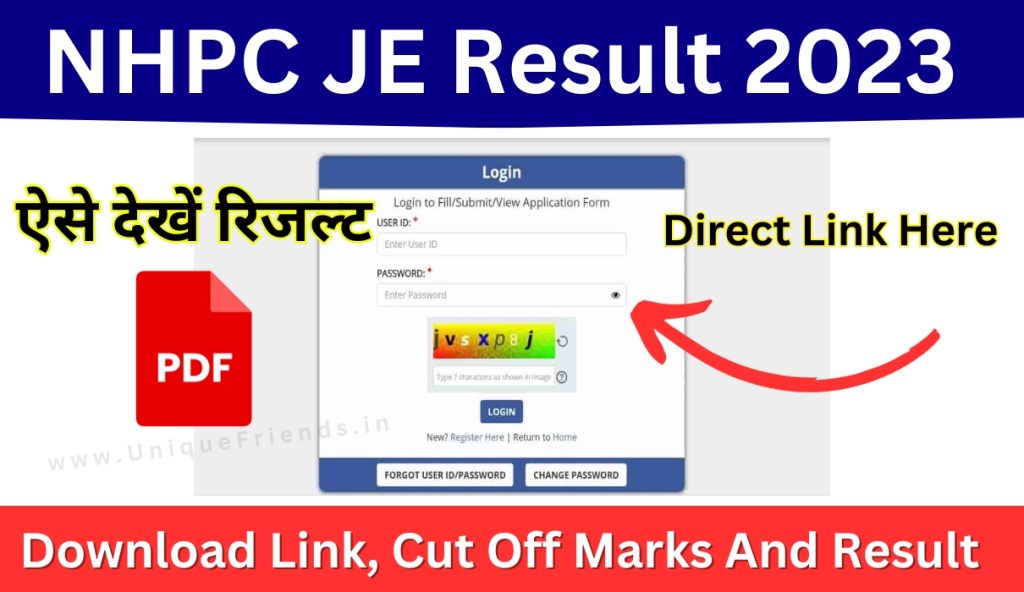 NHPC JE Result 2023 Download Link, Cut Off Marks And Result