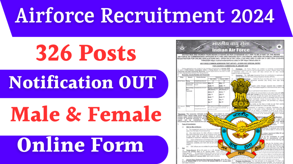 Airforce AFCAT Recruitment 2024 Notification Out: Apply Online for 336 Posts (01/2025 Batch)