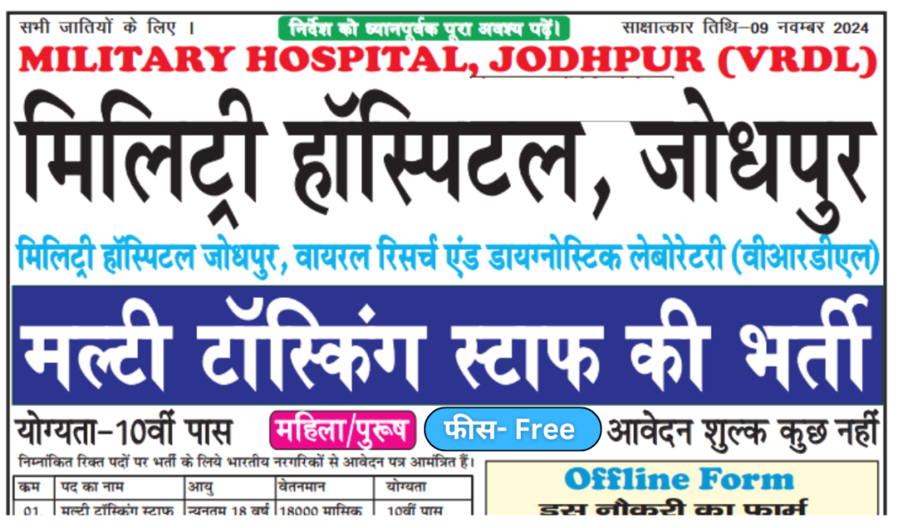 Military Hospital Jodhpur Recruitment 2024 Notification Out | Free Application Form