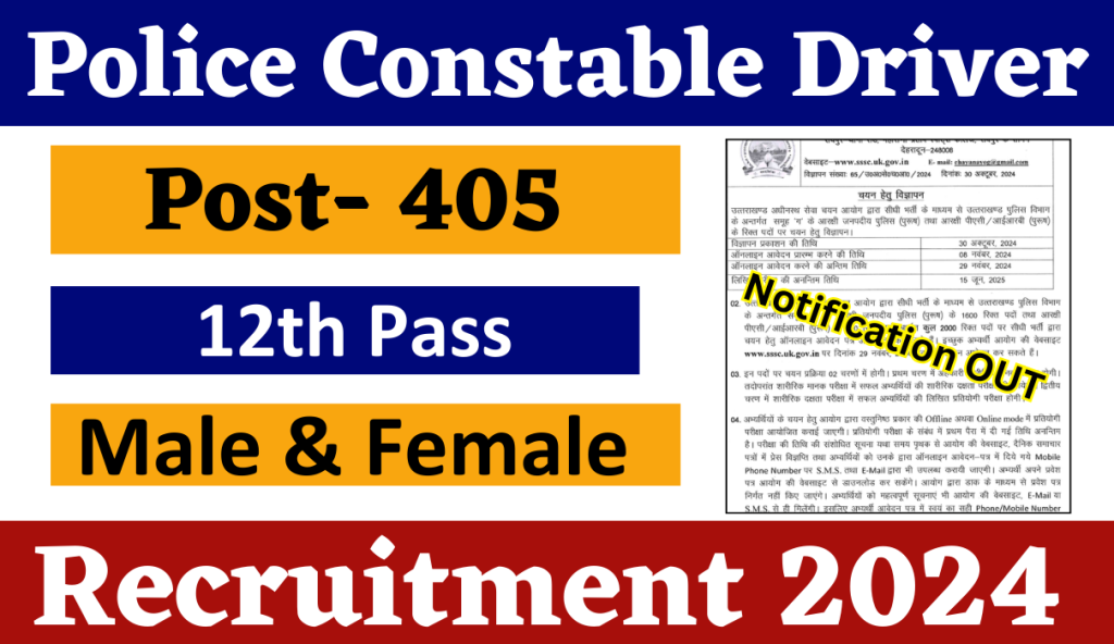 Police Driver Recruitment 2024 Notification Out and Apply Online for 405 Posts