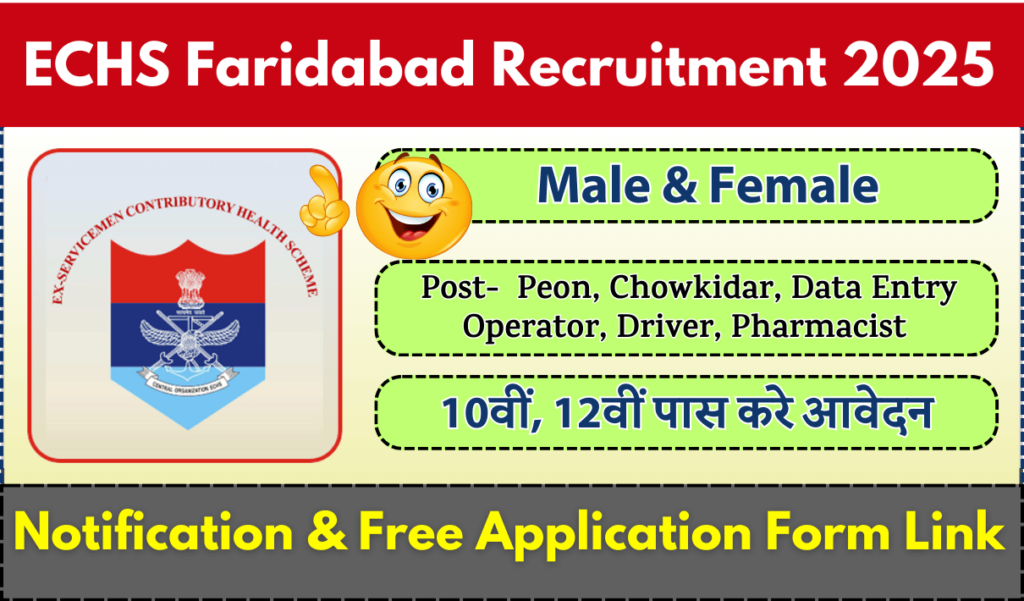 ECHS Faridabad Recruitment 2025 Notification » Peon, Chowkidar, DEO, Driver Posts | Free Application Form