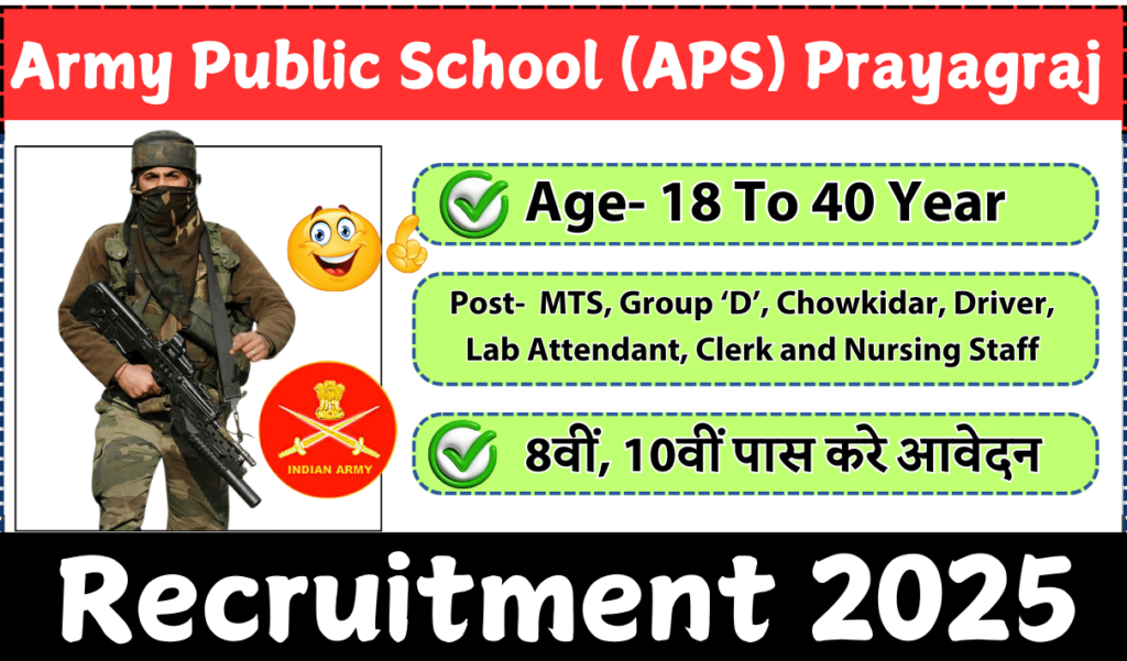 Army Public School Prayagraj Recruitment 2025 » Notification For MTS, Driver, Group D Post | APS Application Form