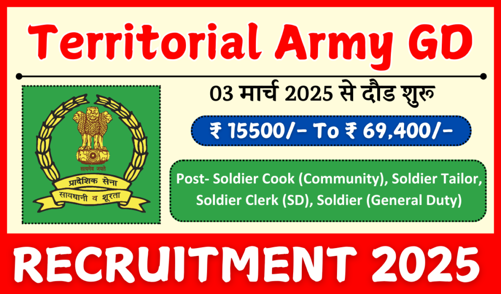 Territorial Army GD Recruitment 2025 » Notification Out for Apply Offline for 60+ Posts