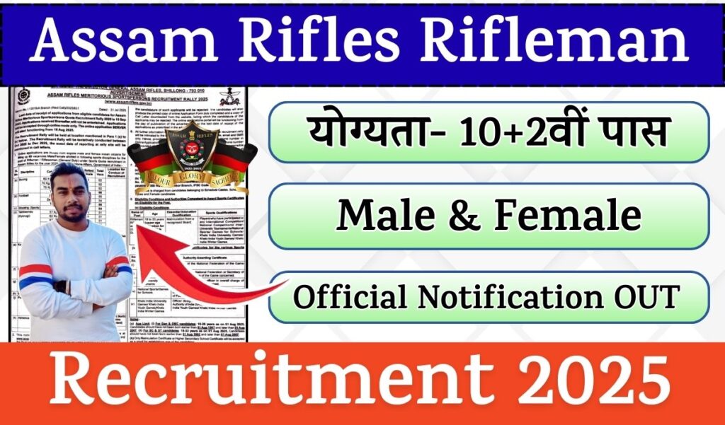 Assam Rifles Rifleman Recruitment 2025 Notification | 69 Posts, Sports Quota Apply Online @assamrifles.gov.in Assam Rifles Rifleman Recruitment 2025 Notification | 69 Posts, Sports Quota Apply Online @assamrifles.gov.in