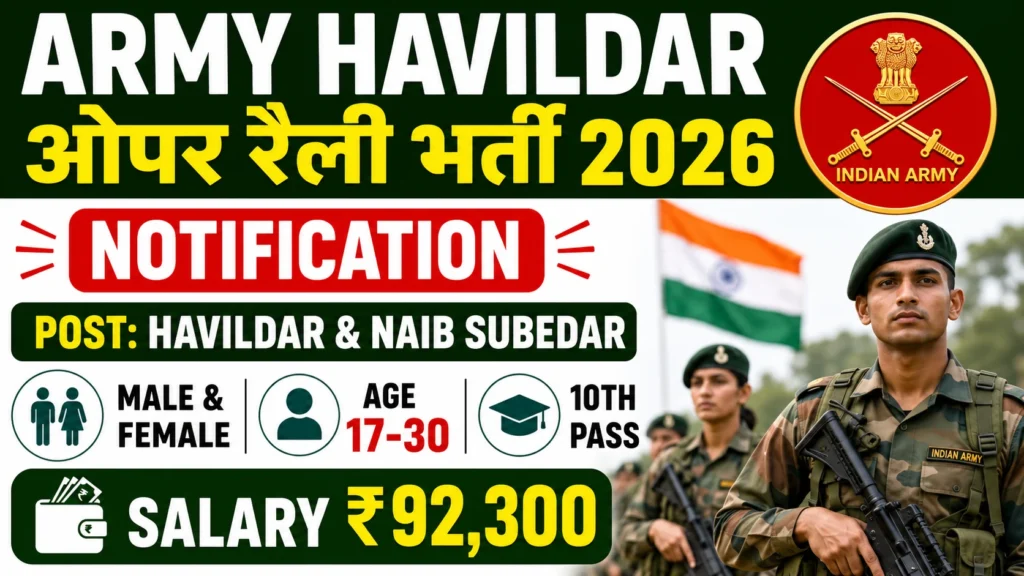 Army Havildar Rally Recruitment 2026 » Notification Out for Naib Subedar Post  Salary ₹92,300